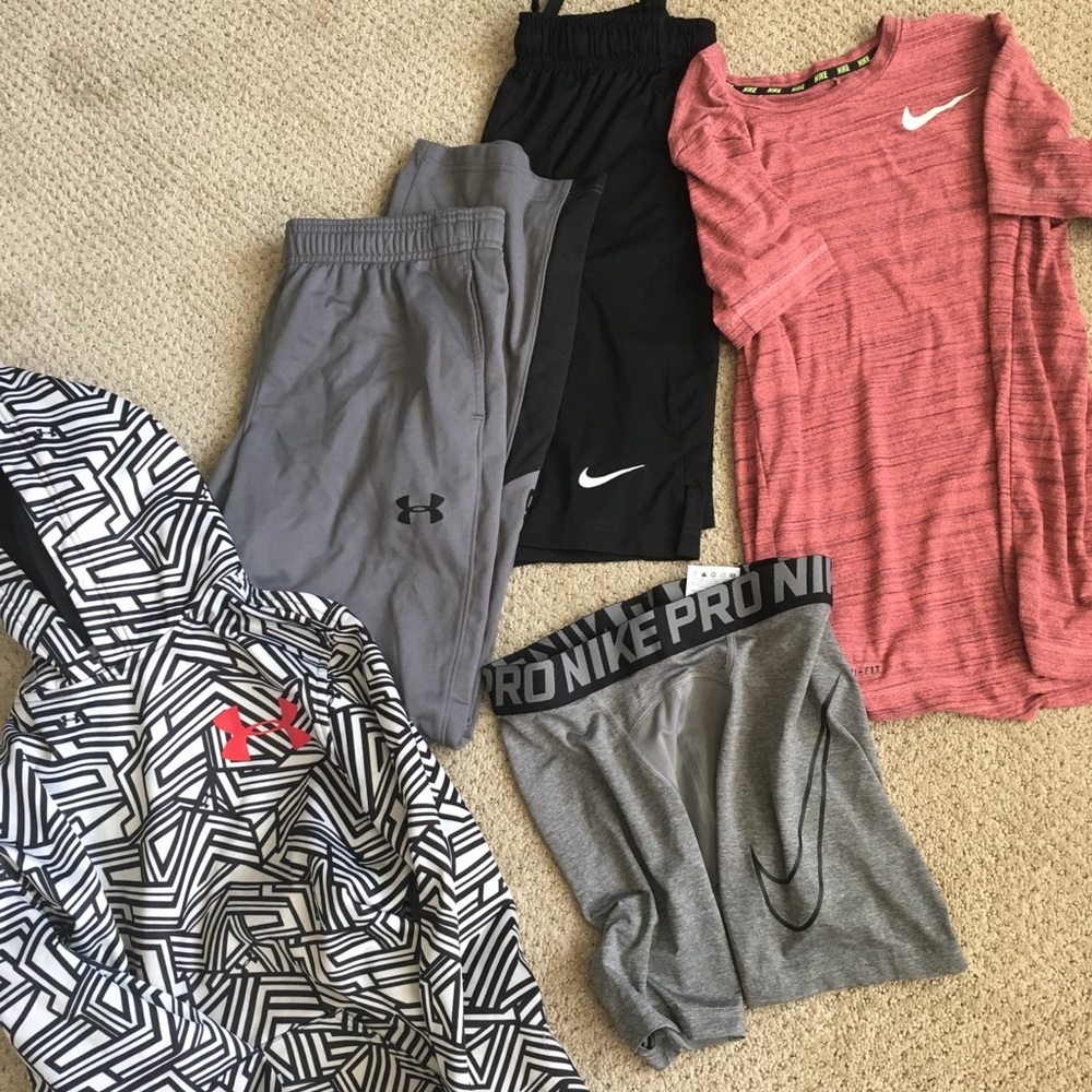 Boys size L Nike and Under Armour Athletic Wear